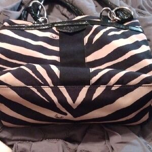 Coach Black and Cream Zebra Print Tote with Patent Trim